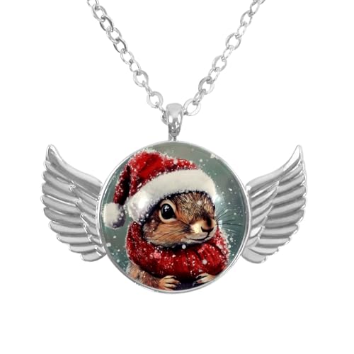 Luoweisi Engelsflügel-Halskette mit Weihnachts-Eichhörnchen, Zinklegierung, Schmuck, Geschenke für Männer und Frauen, Einheitsgröße, Aluminiumlegierung, Kein Edelstein von Luoweisi