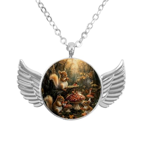 Luoweisi Engelsflügel-Halskette mit Weihnachts-Eichhörnchen-Vogel, Aluminiumlegierung, Schmuck, Geschenke für Männer und Frauen, Einheitsgröße, Aluminiumlegierung, Kein Edelstein von Luoweisi