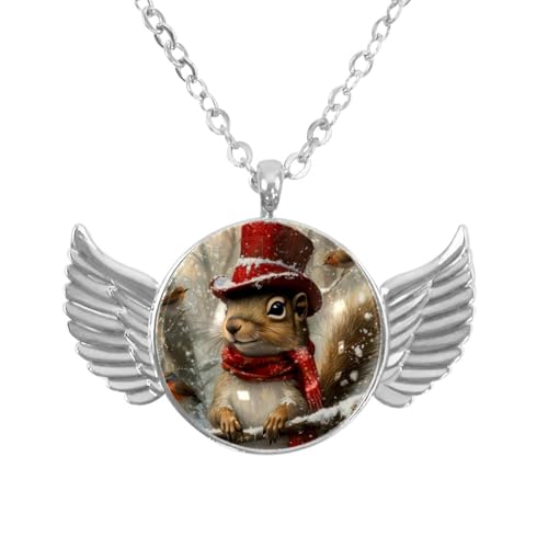 Luoweisi Engelsflügel-Halskette mit Weihnachts-Eichhörnchen-Vogel, Aluminiumlegierung, Schmuck, Geschenke für Männer und Frauen, Einheitsgröße, Aluminiumlegierung, Kein Edelstein von Luoweisi