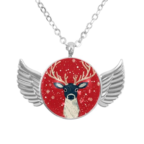 Luoweisi Engelsflügel-Halskette mit Weihnachts-Hirsch, Aluminiumlegierung, Schmuck, Geschenke für Männer und Frauen, Einheitsgröße, Aluminiumlegierung, Kein Edelstein von Luoweisi