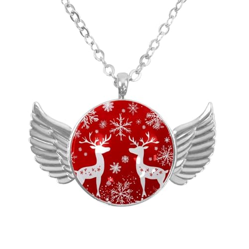 Luoweisi Engelsflügel-Halskette mit Weihnachts-Hirsch, Aluminiumlegierung, Schmuck, Geschenke für Männer und Frauen, Einheitsgröße, Aluminiumlegierung, Kein Edelstein von Luoweisi