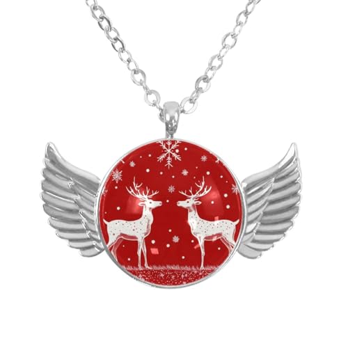 Luoweisi Engelsflügel-Halskette mit Weihnachts-Hirsch, Aluminiumlegierung, Schmuck, Geschenke für Männer und Frauen, Einheitsgröße, Aluminiumlegierung, Kein Edelstein von Luoweisi