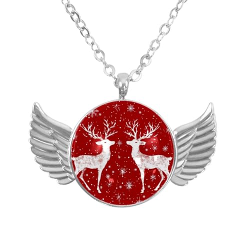 Luoweisi Engelsflügel-Halskette mit Weihnachts-Hirsch, Aluminiumlegierung, Schmuck, Geschenke für Männer und Frauen, Einheitsgröße, Aluminiumlegierung, Kein Edelstein von Luoweisi