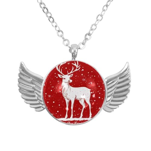Luoweisi Engelsflügel-Halskette mit Weihnachts-Hirsch, Aluminiumlegierung, Schmuck, Geschenke für Männer und Frauen, Einheitsgröße, Aluminiumlegierung, Kein Edelstein von Luoweisi