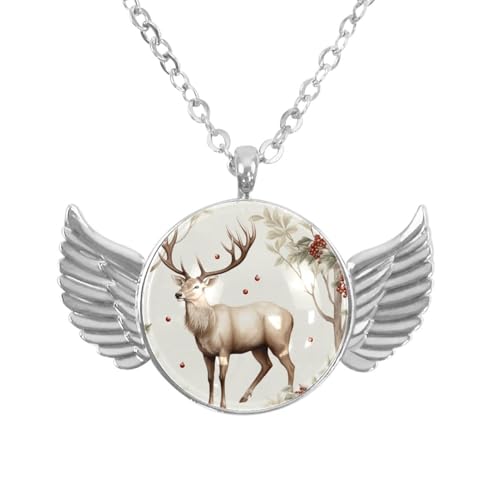 Luoweisi Engelsflügel-Halskette mit Weihnachts-Hirsch, Zinklegierung, Schmuck, Geschenke für Männer und Frauen, Einheitsgröße, Aluminiumlegierung, Kein Edelstein von Luoweisi