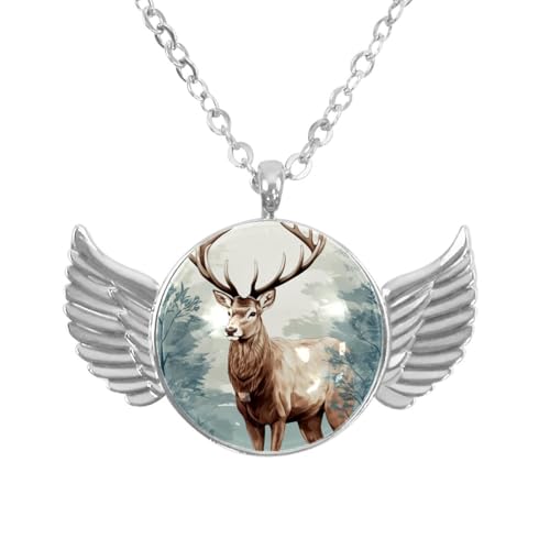 Luoweisi Engelsflügel-Halskette mit Weihnachts-Hirsch, Zinklegierung, Schmuck, Geschenke für Männer und Frauen, Einheitsgröße, Aluminiumlegierung, Kein Edelstein von Luoweisi