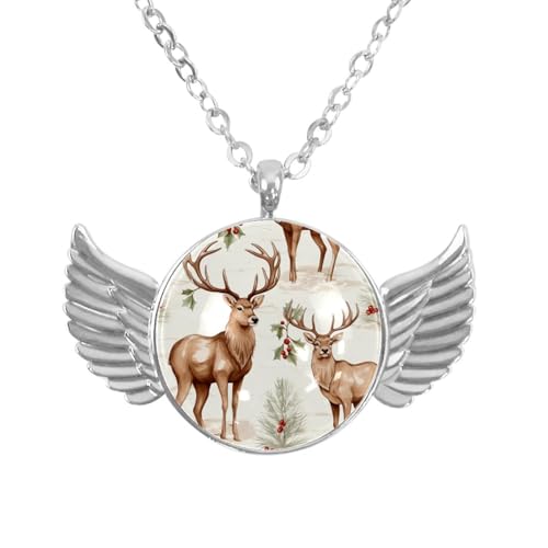 Luoweisi Engelsflügel-Halskette mit Weihnachts-Hirsch, Zinklegierung, Schmuck, Geschenke für Männer und Frauen, Einheitsgröße, Aluminiumlegierung, Kein Edelstein von Luoweisi
