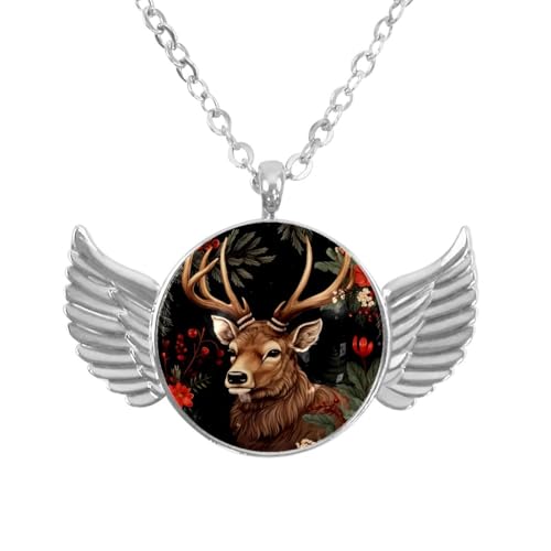 Luoweisi Engelsflügel-Halskette mit Weihnachts-Hirsch, Zinklegierung, Schmuck, Geschenke für Männer und Frauen, Einheitsgröße, Aluminiumlegierung, Kein Edelstein von Luoweisi