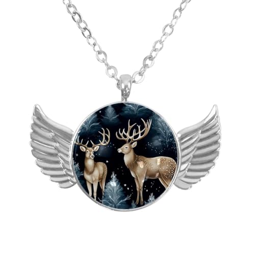 Luoweisi Engelsflügel-Halskette mit Weihnachts-Hirsch, Zinklegierung, Schmuck, Geschenke für Männer und Frauen, Einheitsgröße, Aluminiumlegierung, Kein Edelstein von Luoweisi