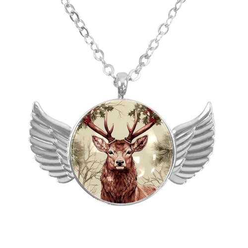 Luoweisi Engelsflügel-Halskette mit Weihnachts-Hirsch, Zinklegierung, Schmuck, Geschenke für Männer und Frauen, Einheitsgröße, Aluminiumlegierung, Kein Edelstein von Luoweisi