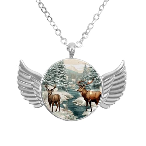 Luoweisi Engelsflügel-Halskette mit Weihnachts-Hirsch, Zinklegierung, Schmuck, Geschenke für Männer und Frauen, Einheitsgröße, Aluminiumlegierung, Kein Edelstein von Luoweisi