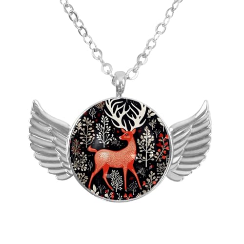 Luoweisi Engelsflügel-Halskette mit Weihnachts-Hirsch, Zinklegierung, Schmuck, Geschenke für Männer und Frauen, Einheitsgröße, Aluminiumlegierung, Kein Edelstein von Luoweisi