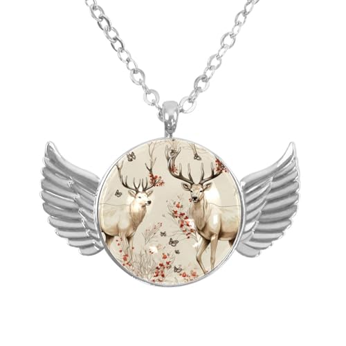 Luoweisi Engelsflügel-Halskette mit Weihnachts-Hirsch, Zinklegierung, Schmuck, Geschenke für Männer und Frauen, Einheitsgröße, Aluminiumlegierung, Kein Edelstein von Luoweisi