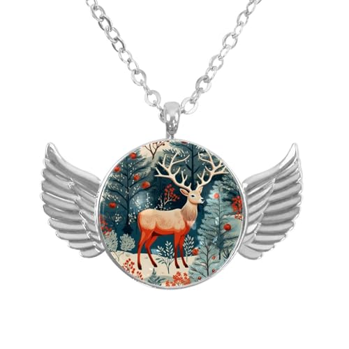 Luoweisi Engelsflügel-Halskette mit Weihnachts-Hirsch, Zinklegierung, Schmuck, Geschenke für Männer und Frauen, Einheitsgröße, Aluminiumlegierung, Kein Edelstein von Luoweisi