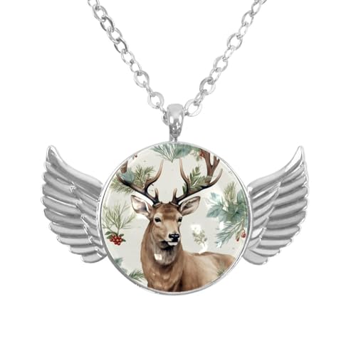 Luoweisi Engelsflügel-Halskette mit Weihnachts-Hirsch, Zinklegierung, Schmuck, Geschenke für Männer und Frauen, Einheitsgröße, Aluminiumlegierung, Kein Edelstein von Luoweisi