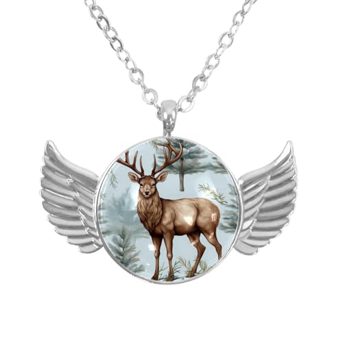 Luoweisi Engelsflügel-Halskette mit Weihnachts-Hirsch, Zinklegierung, Schmuck, Geschenke für Männer und Frauen, Einheitsgröße, Aluminiumlegierung, Kein Edelstein von Luoweisi