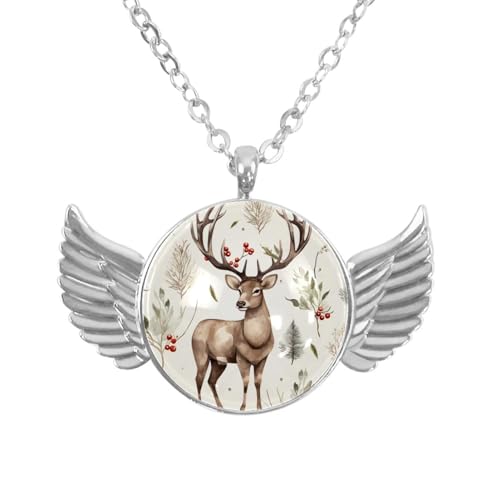 Luoweisi Engelsflügel-Halskette mit Weihnachts-Hirsch, Zinklegierung, Schmuck, Geschenke für Männer und Frauen, Einheitsgröße, Aluminiumlegierung, Kein Edelstein von Luoweisi