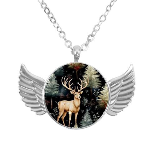 Luoweisi Engelsflügel-Halskette mit Weihnachts-Hirsch, Zinklegierung, Schmuck, Geschenke für Männer und Frauen, Einheitsgröße, Aluminiumlegierung, Kein Edelstein von Luoweisi