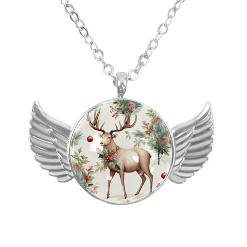 Luoweisi Engelsflügel-Halskette mit Weihnachts-Hirsch, Zinklegierung, Schmuck, Geschenke für Männer und Frauen, Einheitsgröße, Aluminiumlegierung, Kein Edelstein von Luoweisi