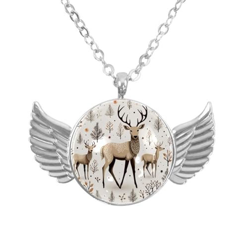Luoweisi Engelsflügel-Halskette mit Weihnachts-Hirsch, Zinklegierung, Schmuck, Geschenke für Männer und Frauen, Einheitsgröße, Aluminiumlegierung, Kein Edelstein von Luoweisi