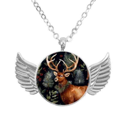 Luoweisi Engelsflügel-Halskette mit Weihnachts-Hirsch, Zinklegierung, Schmuck, Geschenke für Männer und Frauen, Einheitsgröße, Aluminiumlegierung, Kein Edelstein von Luoweisi