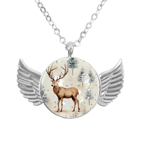 Luoweisi Engelsflügel-Halskette mit Weihnachts-Hirsch, Zinklegierung, Schmuck, Geschenke für Männer und Frauen, Einheitsgröße, Aluminiumlegierung, Kein Edelstein von Luoweisi