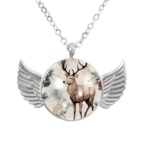 Luoweisi Engelsflügel-Halskette mit Weihnachts-Hirsch, Zinklegierung, Schmuck, Geschenke für Männer und Frauen, Einheitsgröße, Aluminiumlegierung, Kein Edelstein von Luoweisi