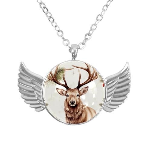 Luoweisi Engelsflügel-Halskette mit Weihnachts-Hirsch, Zinklegierung, Schmuck, Geschenke für Männer und Frauen, Einheitsgröße, Aluminiumlegierung, Kein Edelstein von Luoweisi