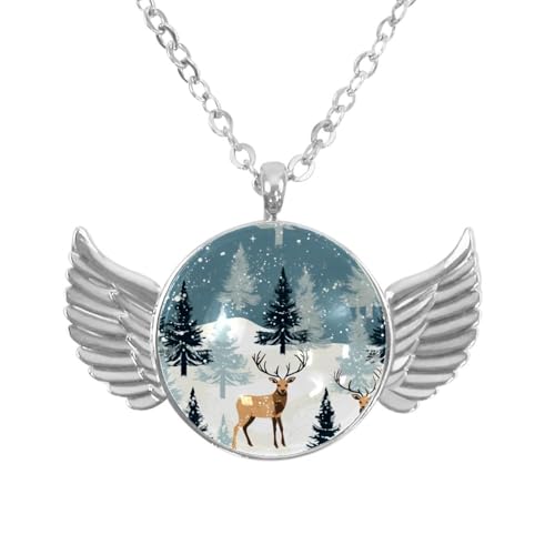 Luoweisi Engelsflügel-Halskette mit Weihnachts-Hirsch, Zinklegierung, Schmuck, Geschenke für Männer und Frauen, Einheitsgröße, Aluminiumlegierung, Kein Edelstein von Luoweisi