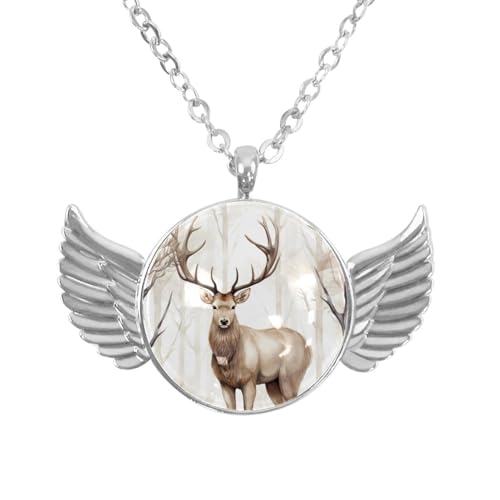 Luoweisi Engelsflügel-Halskette mit Weihnachts-Hirsch, Zinklegierung, Schmuck, Geschenke für Männer und Frauen, Einheitsgröße, Aluminiumlegierung, Kein Edelstein von Luoweisi