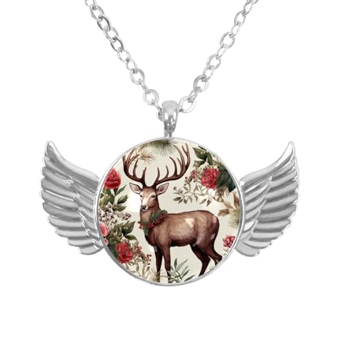 Luoweisi Engelsflügel-Halskette mit Weihnachts-Hirsch, Zinklegierung, Schmuck, Geschenke für Männer und Frauen, Einheitsgröße, Aluminiumlegierung, Kein Edelstein von Luoweisi