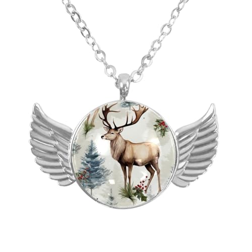 Luoweisi Engelsflügel-Halskette mit Weihnachts-Hirsch, Zinklegierung, Schmuck, Geschenke für Männer und Frauen, Einheitsgröße, Aluminiumlegierung, Kein Edelstein von Luoweisi