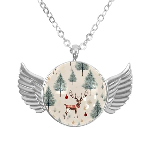 Luoweisi Engelsflügel-Halskette mit Weihnachts-Hirsch, Zinklegierung, Schmuck, Geschenke für Männer und Frauen, Einheitsgröße, Aluminiumlegierung, Kein Edelstein von Luoweisi