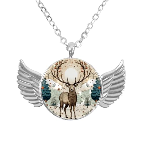 Luoweisi Engelsflügel-Halskette mit Weihnachts-Hirsch, Zinklegierung, Schmuck, Geschenke für Männer und Frauen, Einheitsgröße, Aluminiumlegierung, Kein Edelstein von Luoweisi