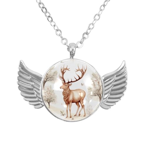 Luoweisi Engelsflügel-Halskette mit Weihnachts-Hirsch, Zinklegierung, Schmuck, Geschenke für Männer und Frauen, Einheitsgröße, Aluminiumlegierung, Kein Edelstein von Luoweisi