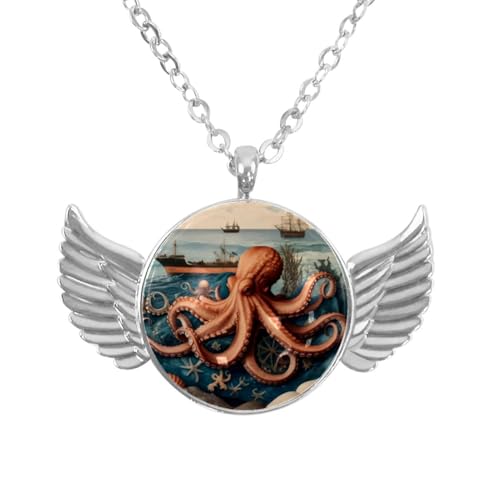 Luoweisi Engelsflügel-Halskette mit neonfarbenen Dinosauriern, Zinklegierung, Schmuck, Geschenke für Männer und Frauen, Einheitsgröße, Aluminiumlegierung, Kein Edelstein von Luoweisi