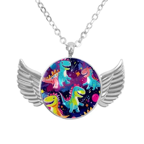 Luoweisi Engelsflügel-Halskette mit neonfarbenen Dinosauriern, Zinklegierung, Schmuck, Geschenke für Männer und Frauen, Einheitsgröße, Aluminiumlegierung, Kein Edelstein von Luoweisi