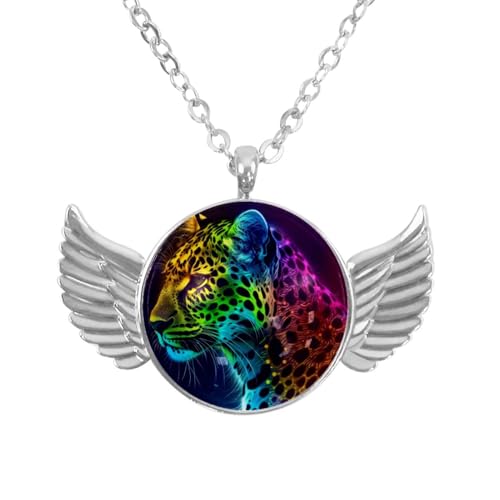 Luoweisi Engelsflügel-Halskette mit neonfarbenen Dinosauriern, Zinklegierung, Schmuck, Geschenke für Männer und Frauen, Einheitsgröße, Aluminiumlegierung, Kein Edelstein von Luoweisi