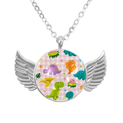 Luoweisi Engelsflügel-Halskette mit süßem Dinosaurier, Zinklegierung, Schmuck, Geschenke für Männer und Frauen, Einheitsgröße, Aluminiumlegierung, Kein Edelstein von Luoweisi