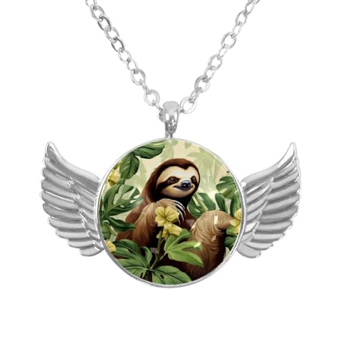 Luoweisi Engelsflügel-Halskette mit tropischem Blumen-Faultier, Zinklegierung, Schmuck, Geschenke für Männer und Frauen, Einheitsgröße, Aluminiumlegierung, Kein Edelstein von Luoweisi