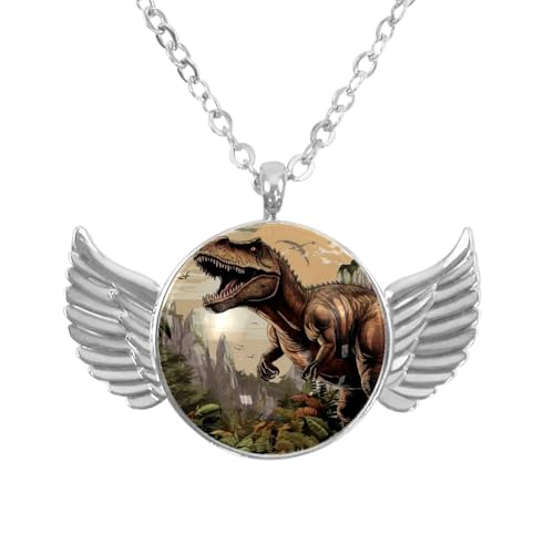 Luoweisi Engelsflügel-Halskette mit tropischen Dinosauriern, Zinklegierung, Schmuck, Geschenke für Männer und Frauen, Einheitsgröße, Aluminiumlegierung, Kein Edelstein von Luoweisi