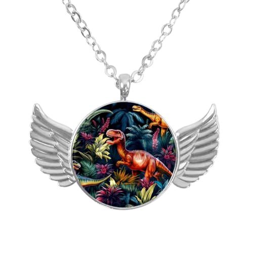Luoweisi Engelsflügel-Halskette mit tropischen Dinosauriern, Zinklegierung, Schmuck, Geschenke für Männer und Frauen, Einheitsgröße, Aluminiumlegierung, Kein Edelstein von Luoweisi