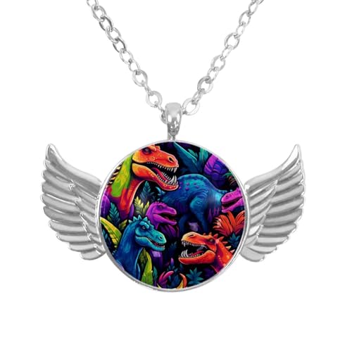 Luoweisi Engelsflügel-Halskette mit tropischen Dinosauriern, Zinklegierung, Schmuck, Geschenke für Männer und Frauen, Einheitsgröße, Aluminiumlegierung, Kein Edelstein von Luoweisi