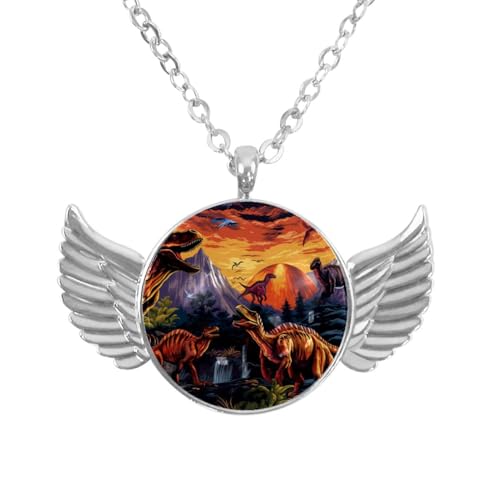 Luoweisi Engelsflügel-Halskette mit tropischen Dinosauriern, Zinklegierung, Schmuck, Geschenke für Männer und Frauen, Einheitsgröße, Aluminiumlegierung, Kein Edelstein von Luoweisi