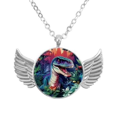 Luoweisi Engelsflügel-Halskette mit tropischen Dinosauriern, Zinklegierung, Schmuck, Geschenke für Männer und Frauen, Einheitsgröße, Aluminiumlegierung, Kein Edelstein von Luoweisi