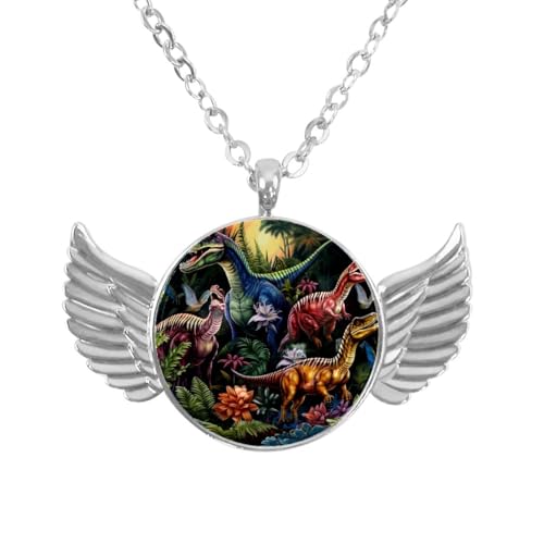 Luoweisi Engelsflügel-Halskette mit tropischen Dinosauriern, Zinklegierung, Schmuck, Geschenke für Männer und Frauen, Einheitsgröße, Aluminiumlegierung, Kein Edelstein von Luoweisi