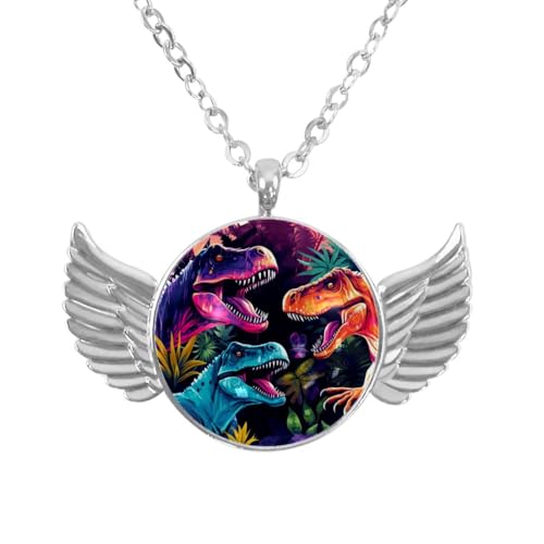 Luoweisi Engelsflügel-Halskette mit tropischen Dinosauriern, Zinklegierung, Schmuck, Geschenke für Männer und Frauen, Einheitsgröße, Aluminiumlegierung, Kein Edelstein von Luoweisi
