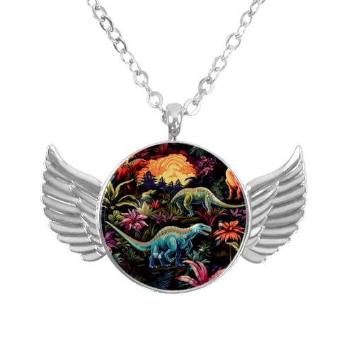 Luoweisi Engelsflügel-Halskette mit tropischen Dinosauriern, Zinklegierung, Schmuck, Geschenke für Männer und Frauen, Einheitsgröße, Aluminiumlegierung, Kein Edelstein von Luoweisi