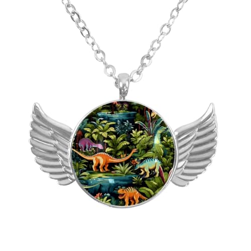 Luoweisi Engelsflügel-Halskette mit tropischen Dinosauriern, Zinklegierung, Schmuck, Geschenke für Männer und Frauen, Einheitsgröße, Aluminiumlegierung, Kein Edelstein von Luoweisi