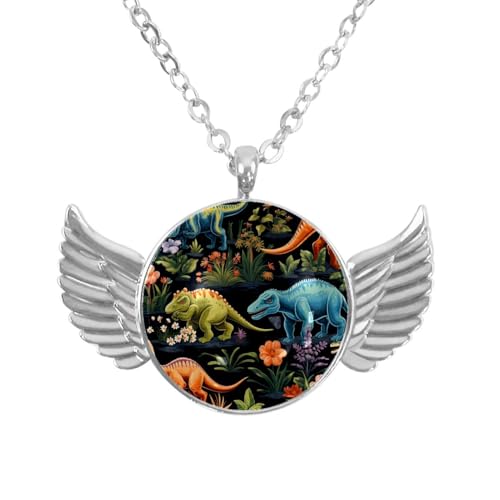 Luoweisi Engelsflügel-Halskette mit tropischen Dinosauriern, Zinklegierung, Schmuck, Geschenke für Männer und Frauen, Einheitsgröße, Aluminiumlegierung, Kein Edelstein von Luoweisi